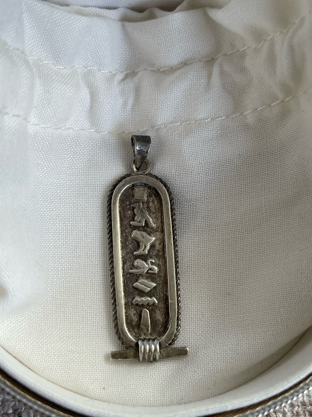 Sterling Silver Vintage Egyptian Cartouche Necklace Pendant